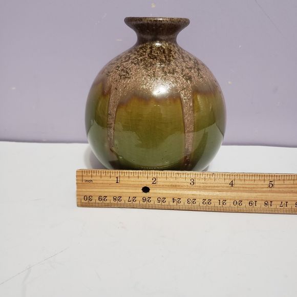 Pottery Bud Vase Green Tan Drip Glaze 5"×3.5" - Picture 7 of 7
